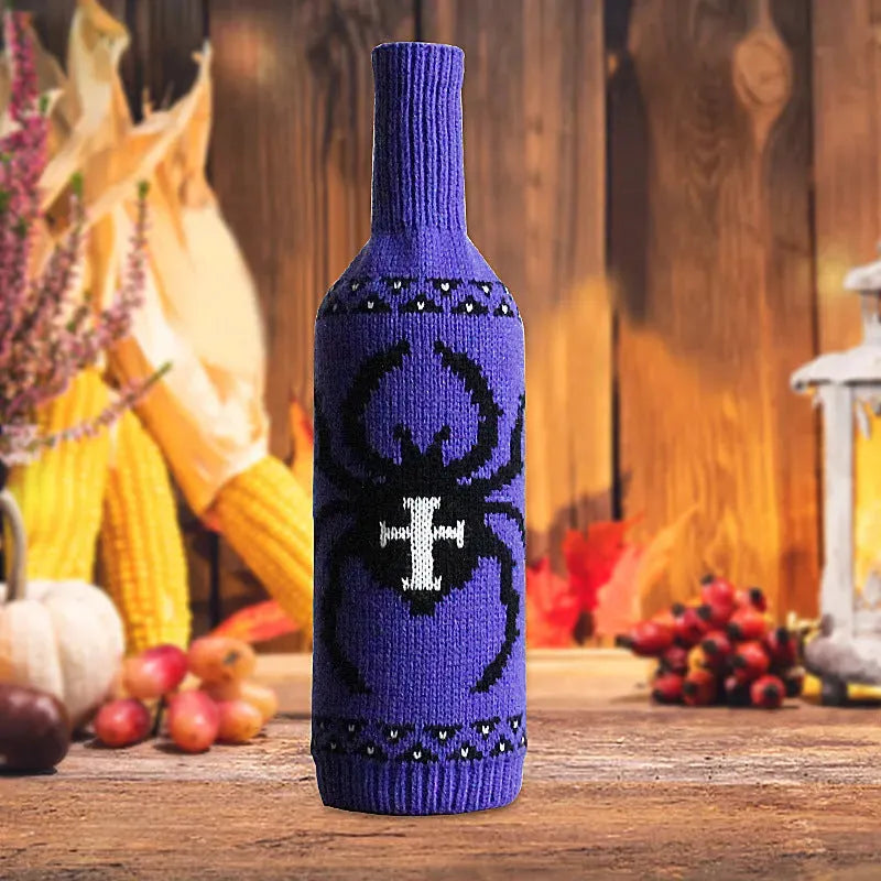 Halloween Wine Bottle Set Skull Pumpkin Knitted Champagne Wine - Bellarte Enchanté Halloween Wine Bottle Set Skull Pumpkin Knitted Champagne Wine